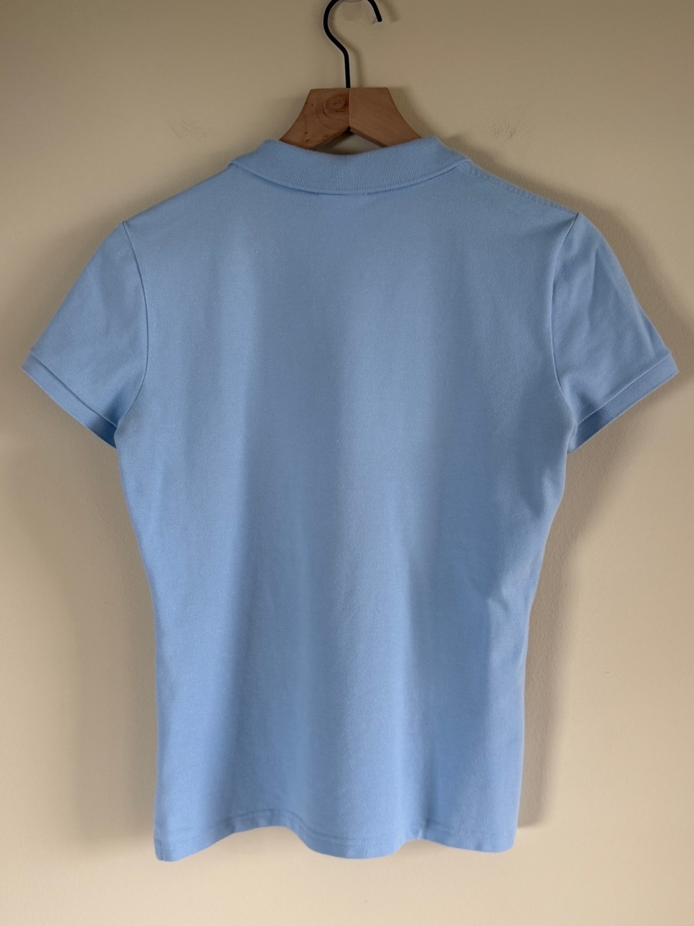 Lacoste Blue Stretch Pique Polo Shirt Women’s 42 M Short Sleeve Tennis Golf - Picture 2 of 9